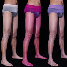 Men&#39;s Ultra Sheer Nylon Pantyhose Shiny Stockings Seamless Bulge Pouch Underwear - £7.88 GBP