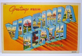 Greetings From Virginia Beach Large Big Letter Linen Postcard Metropolitan - £9.03 GBP