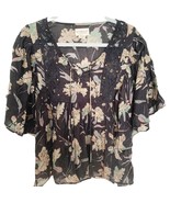 Denim &amp; Supply Ralph Lauren Black Floral Lace Up Neck Boho Top Small - $51.88 CAD