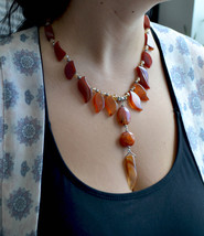 Agate necklace, gemstone necklace, Carnelian agate (914) - £30.59 GBP