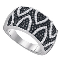 Sterling Silver Round Black Color Enhanced Diamond Striped Band Ring 5/8 Cttw - £274.53 GBP