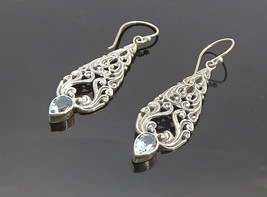 925 Sterling Silver - Vintage Tear Drop Blue Topaz Swirl Dangle Earrings- EG3733 - £24.71 GBP