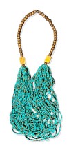 Turquoise &amp; Brass Seed Tubed Glass &amp; Wood Beaded Multi-Strand Statement Necklace - £19.43 GBP