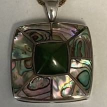 Paua Abalone Shell Green Stone Sterling Silver Pendant With 24” 925 Necklace - £69.59 GBP