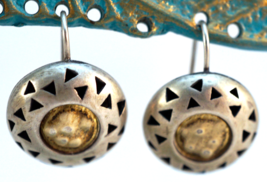 Handmade Nancy Hoyt Sterling Silver &amp; 18K Gold Tribal Design Earrings Si... - $129.00
