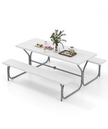6 FT Picnic Table Bench Set Dining Table and 2 Benches with Metal Frame ... - €313,02 EUR
