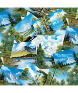 Studio E Bob Ross Joy of Painting Tossed Canvas Multi Fabric by The Yard - £18.87 GBP