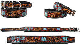 Small 13&#39;&#39;- 17&#39;&#39; added Amish 100% Cow USA Leather Dog Collar Tooled 60FK13 - £41.48 GBP