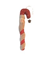 Candy Cane Santa Ornament Homespun Carved Christmas 7 inch - £10.99 GBP