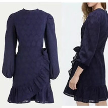 J. Crew Women’s Navy Blue Puff Sleeve Wrap Dress AG792 Size L - £38.88 GBP