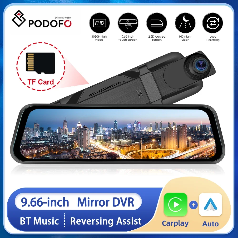 Podofo room mirror rear camera car video recorder 9 66 dash camera for car front and thumb200