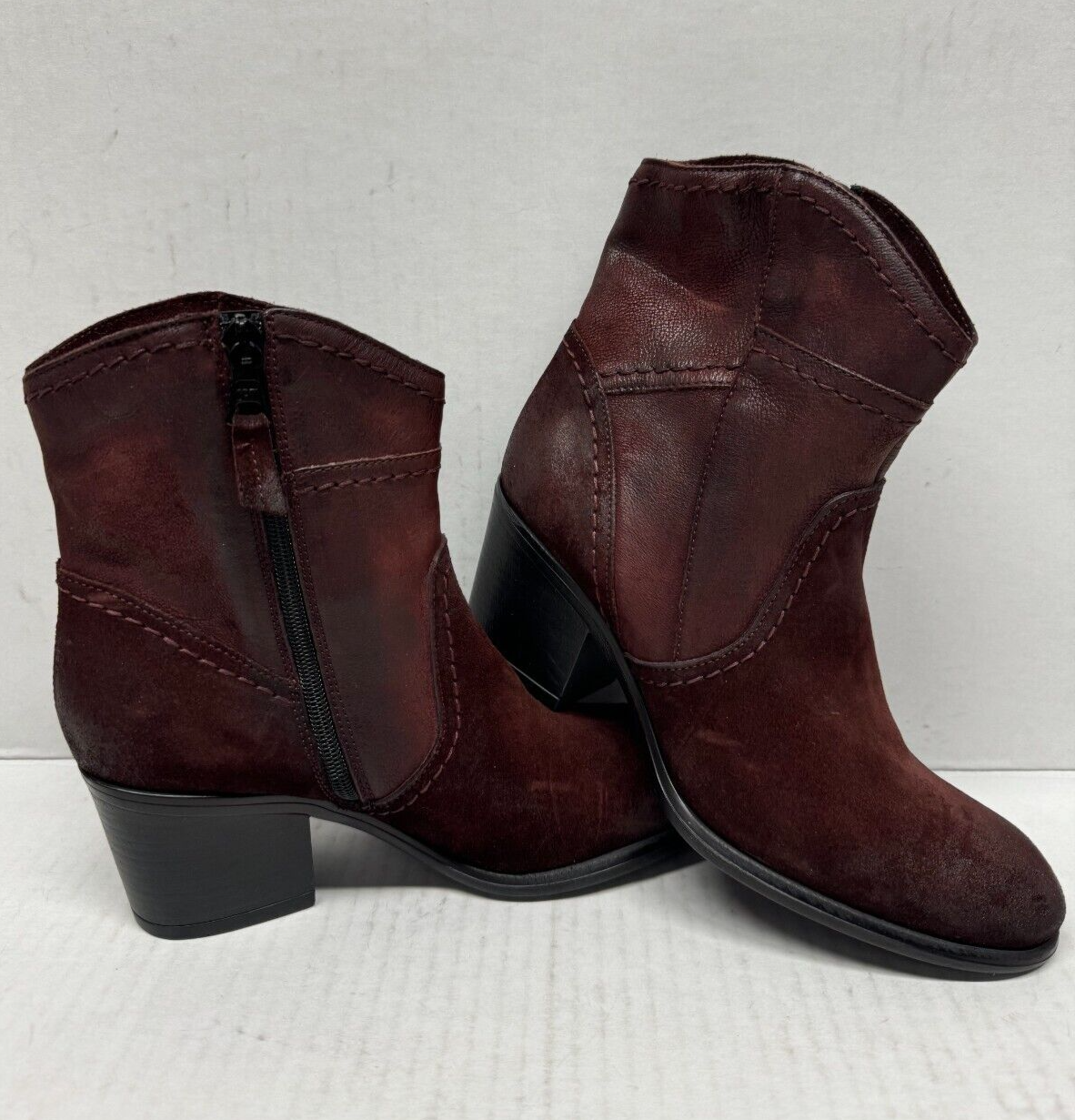 MIZ MOOZ LEATHER / SUEDE SIDE ZIP  BOOT WINE  37EU / 7US  # C-74 - $39.95
