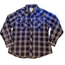 Wrangler Western Long Sleeve Shirt Size XL Pearl Snaps Dark Blue Plaid Rodeo - £15.94 GBP