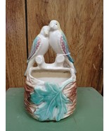 Vintage Morton Pottery Wall Pocket Love Birds Parakeets Ivy Drip Glaze 6.5&quot; - $19.79
