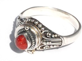 Sterling Silver Bali Red Coral Poison Ring - £32.30 GBP