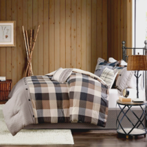 Cozy Cabin Brown Taupe Buffalo Plaid 7-PC Queen Comforter Bedding Set Lodge New - £139.70 GBP