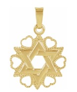 14K Yellow Gold Heart Framed Star of David Pendant - €292,55 EUR