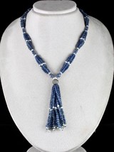 Natural Blue Sapphire Pearl Round Beads Diamond 398 Cts Silver Designer Necklace - £2,316.62 GBP