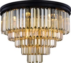 Flush-Mount Ceiling Light SYDNEY Traditional Antique Golden Teak Crystal Matte - £1,658.42 GBP