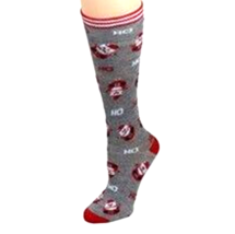 Fun Grey Red Santa Claus HO-HO-HO Knee Socks Novelty Holiday Christmas Stockings - £3.78 GBP