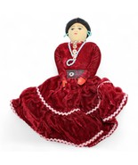 Handmade Native American Doll With Red Velvet Dress &amp; Beaded Necklace - $34.31 CAD