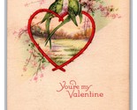 Lvoe Birds Heart Wreath You&#39;re My Valentine UNP DB Postcard W13 - £3.91 GBP