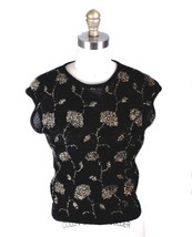 VTG Black/ Gold Floral Metallic Rayon Boucle Shell Tank Knit Stylebest W... - $43.66