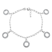 Glittering Clear White Round CZ Donut Multi Charms Sterling Silver Bracelet - £17.72 GBP
