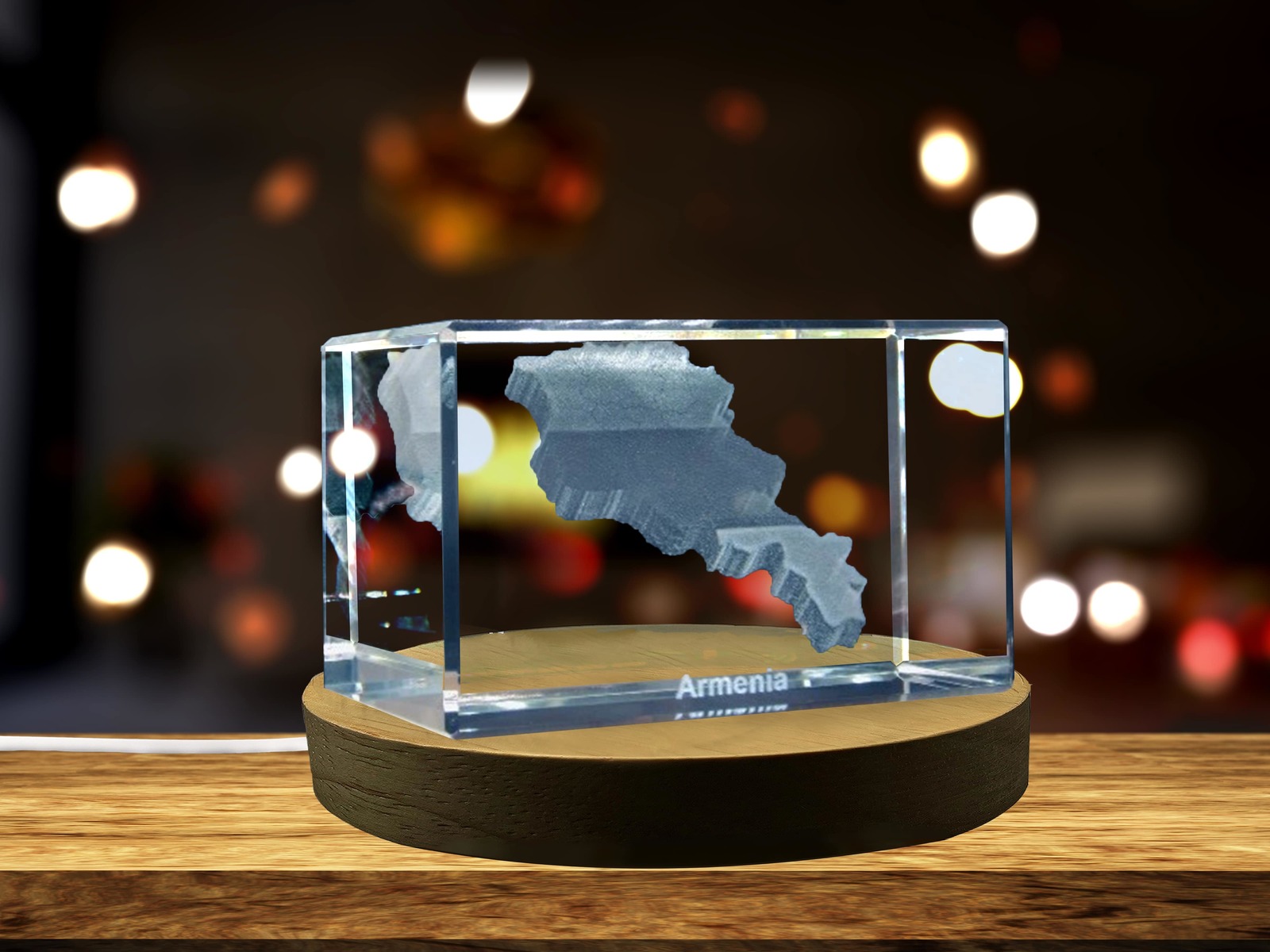 LED Base included | Armenia 3D Engraved Crystal 3D Engraved Crystal Keepsake