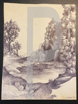 Bill Jameson Surrealism Drawing &quot;Mysterious Lake Cave&quot; 1969 - £24.35 GBP