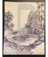 Bill Jameson Surrealism Drawing &quot;Mysterious Lake Cave&quot; 1969 - $42.08 CAD
