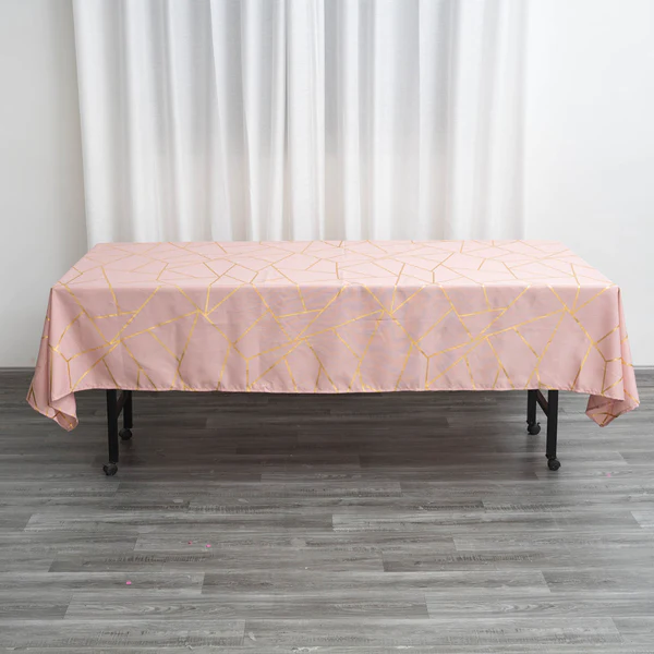 Dusty Rose - 60&quot;X102&quot; Tablecloth Polyester Rectangular Gold Foil Geometric - £23.95 GBP