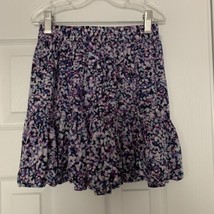 Lorimer Womens Skirt Floral Ruffle Elastic Waist Pull On Purple Blue Art... - £8.06 GBP