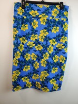 LuLaRoe Midi Skirt Womens Size Large Blue Yellow Floral Print Polyester Pull On - £14.49 GBP