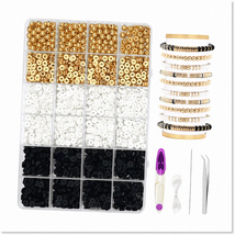 Creative Bracelet Making Kit for Girls - White and Black Clay Beads, Gold Beads, - £19.25 GBP