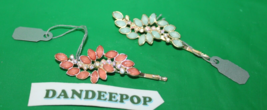 Seafoam Green And Coral Pink Gemstone Embellished Fancy Hair Pin Accessory Pair - £11.09 GBP