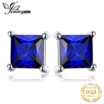 JewelryPalace Square Princess Cut Blue Created Sapphire 925 Silver Stud Earrings - £15.88 GBP