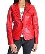 Leather Blazer Jacket Women Genuine Button Coat Vintage Women&#39;s Soft Red... - $2,605.48 MXN