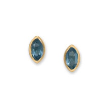 14k Yellow Gold Plated Sterling Silver Marquise Blue Glass Stud Earrings - £27.52 GBP