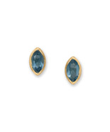 14k Yellow Gold Plated Sterling Silver Marquise Blue Glass Stud Earrings - $44.00