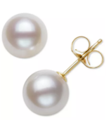 14K Solid Yellow Gold Cultured Fresh Water Pearl Solitaire 7mm Stud Earr... - $1,036.48 MXN
