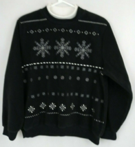 TanJay Women&#39;s Black Christmas Sweatshirt With White Snowflakes Design S... - $14.50