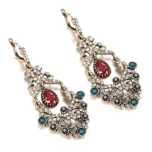 Boho Gray Crystal Bridal Long Earrings For Women Antique Gold Color Beach Party  - £7.26 GBP