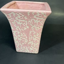 Vintage MCCOY Art Pottery Pink White Brocade Splatter Drip Glaze Vase MCM 7&quot; t - £18.15 GBP