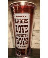 Ladies Love Country Boys 20 Ounce Clear Red Travel Tumbler Mug w/ Lid fo... - $14.75