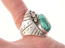 Sz8.5 Large Vintage Native American Sterling/turquoise men&#39;s ring - £209.22 GBP
