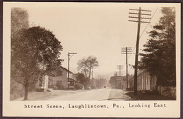 Laughlintown, PA RPPC 1947 - Street Scene Looking East &amp; Esso Gas Sign - $14.75