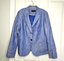 Talbots Chambray Blue Classic 100% Linen Blazer 12P Petite Lined Button Front - £34.59 GBP