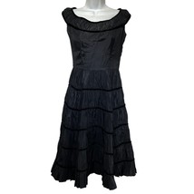 Vintage Jonathan Logan Black Gothic Crinkle Tiered Ruffle Boat Neck Dress - £39.02 GBP