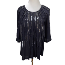 New IRO Black Beaded Silky Evening Party Top Barley FR38 After 5 Long Tunic - $49.99